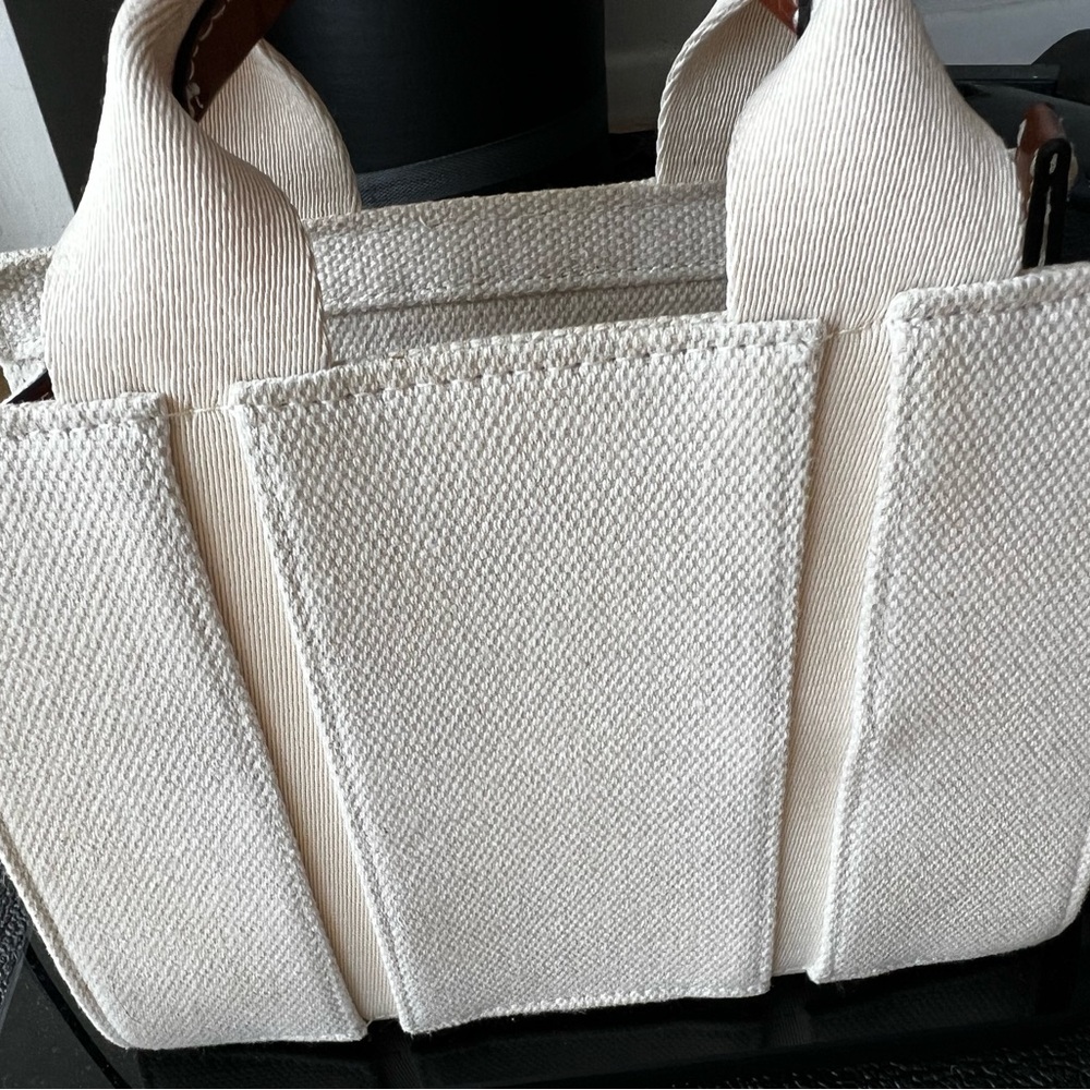 Zara Structured Canvas Tote Woody Style Mini Bag Cream Brown